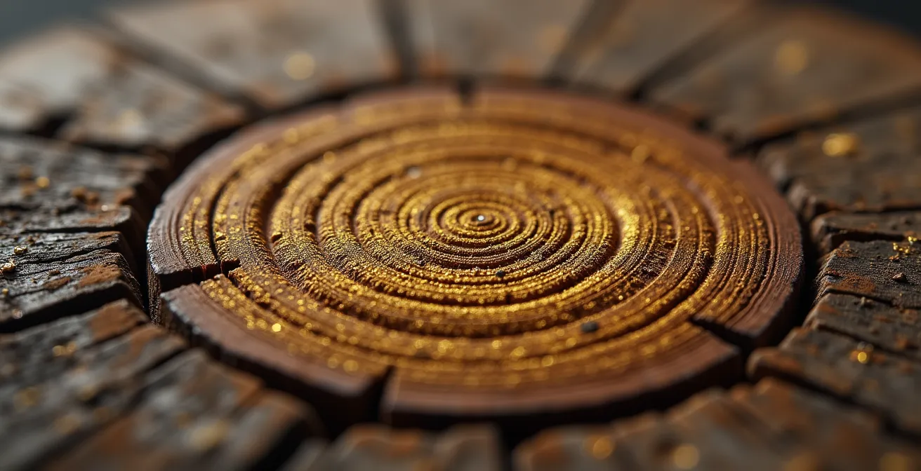 Espiral ascendente con tres anillos dorados representando los retornos de Saturno