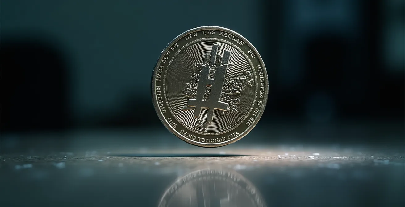 Moneda suspendida en el aire capturada en macro detalle mostrando ambas caras simultáneamente