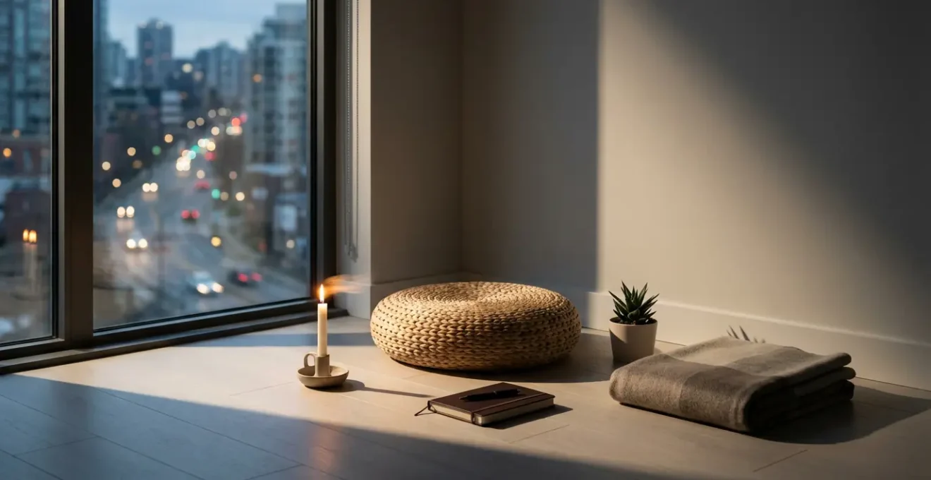 Espacio de retiro espiritual urbano preparado para introspección