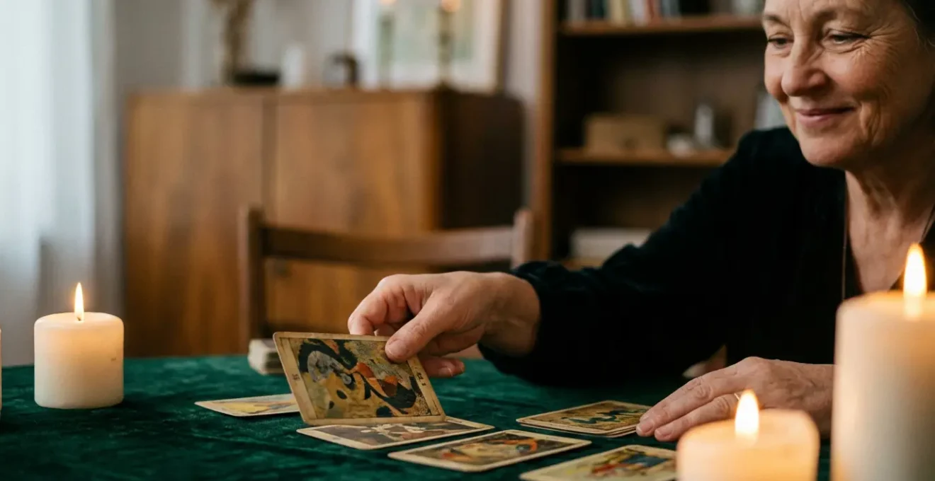 Tarotista profesional mostrando empatía y tacto durante una consulta sensible