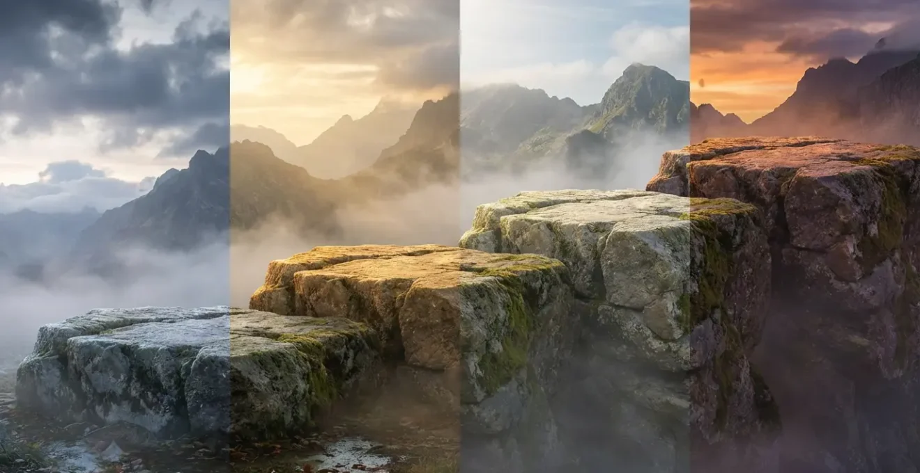 Representación visual de las cuatro etapas de vida como escalones energéticos ascendentes con luz dorada