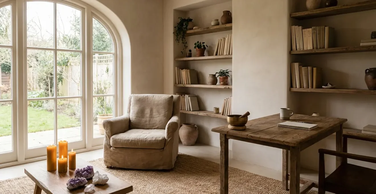 Vidente atendiendo personalmente desde su espacio de trabajo en casa