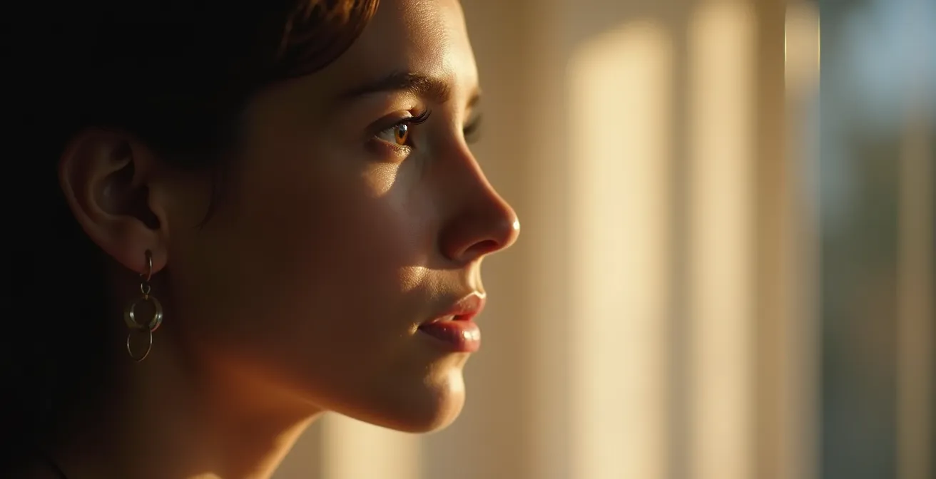 Persona practicando la técnica de visión periférica para percibir campos energéticos